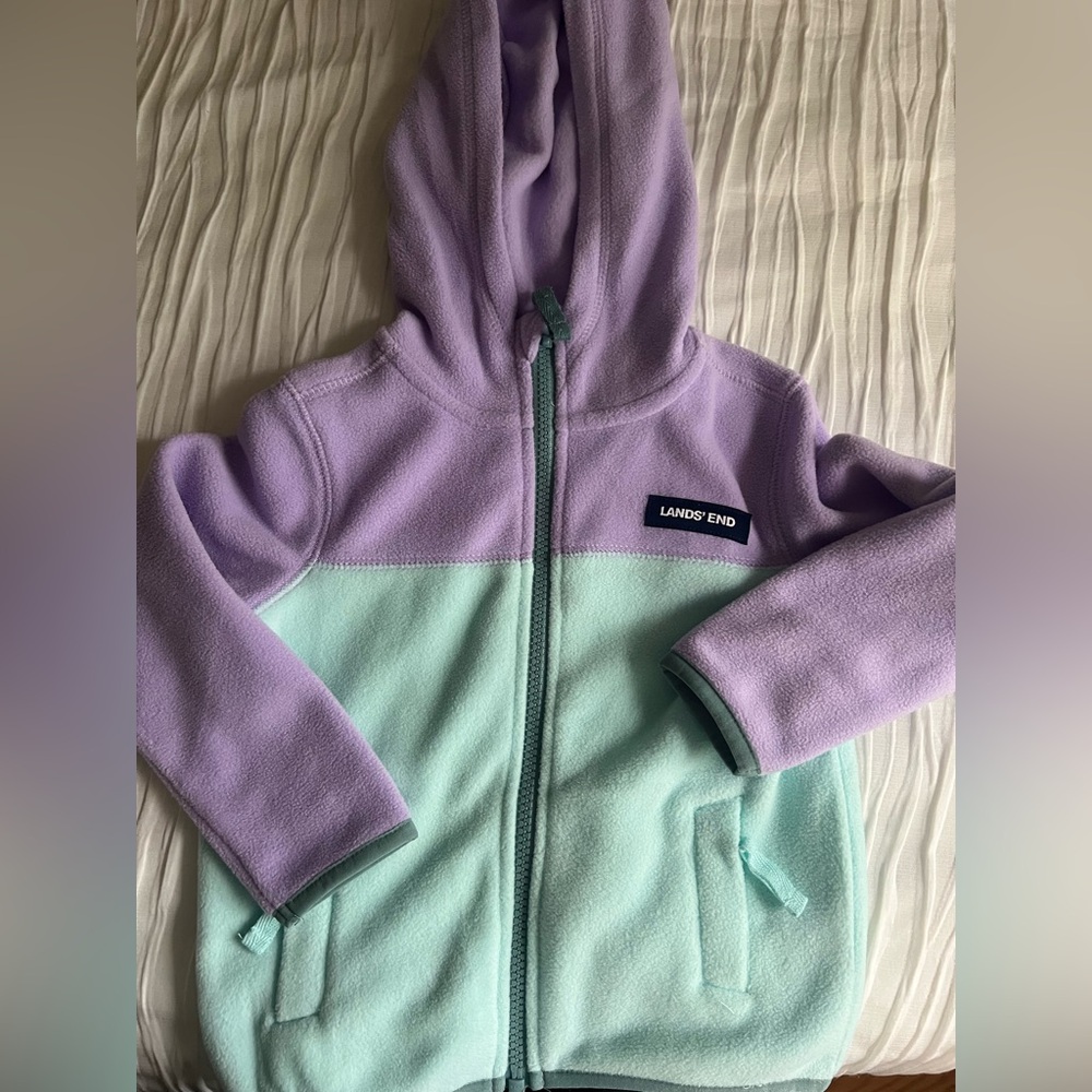 Lands' End Purple and Green Color-Blocked Fleece Hoodie